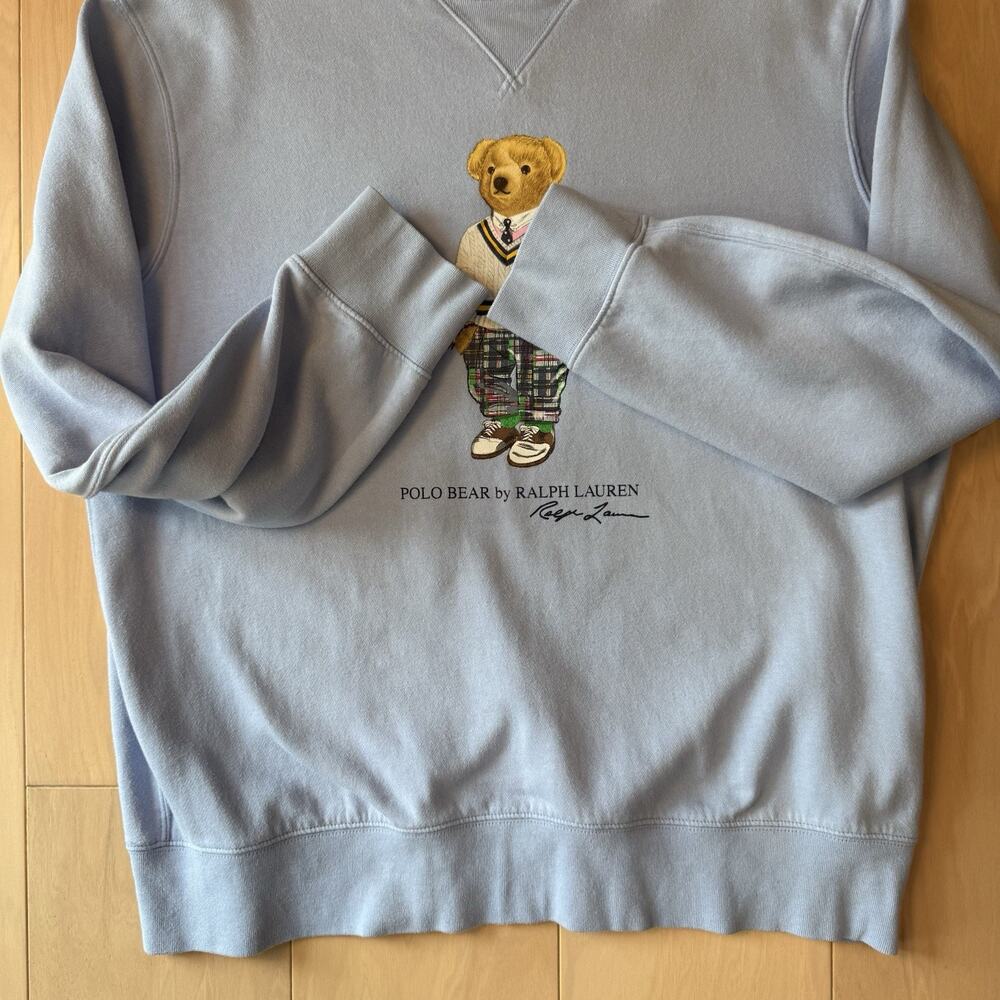 Polo Ralph Lauren Bear Sweatshirt Large Blue Cardigan Fleece - Picture 6 of 10